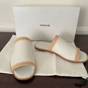 Vince slide soft top grain all leather open toe slip on lightweight sandal size6